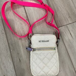 MZ Wallace White Quilted Micro Crossbody Bag MISSING CHAIN